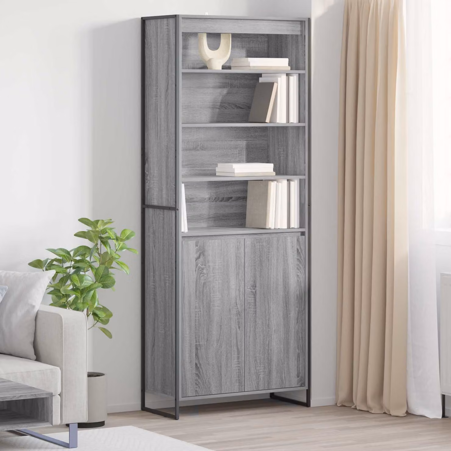 Armadio alto vidaXL in stile industriale Grigio, con ante a battente e ripiani interni, L: 79 cm, P: 36 cm, H: 200 cm – 1