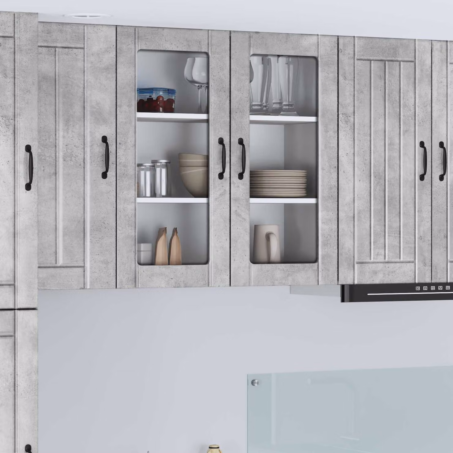 Mobile da parete LUCCA vidaXL in legno e vetro, Grigio Cemento, L: 80 cm, P: 31 cm, H: 80 cm