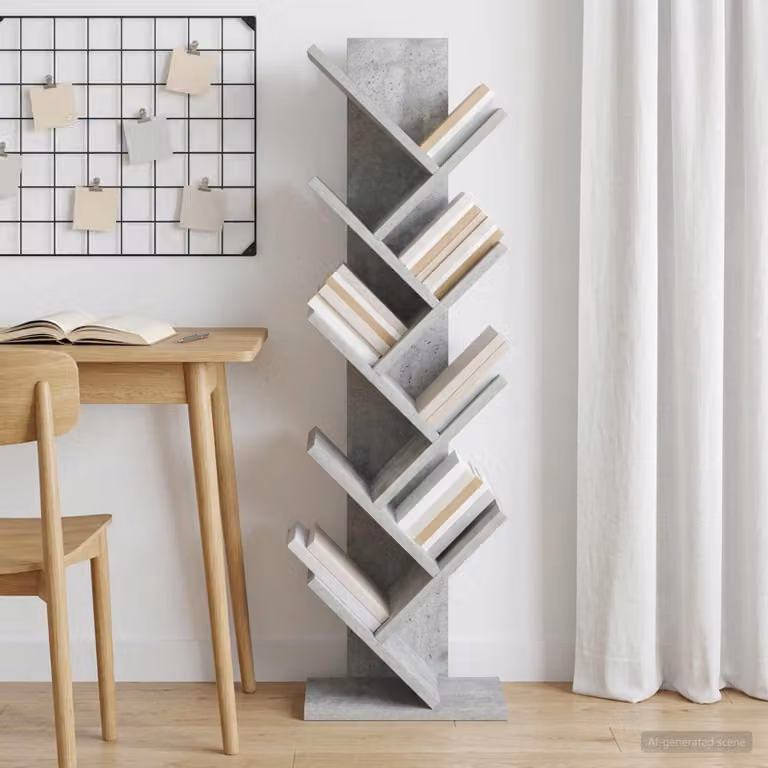 Scaffale per Libri ad Albero vidaXL con 6 Scomparti, Grigio, L 30 cm x P 18 cm x H 100 cm
