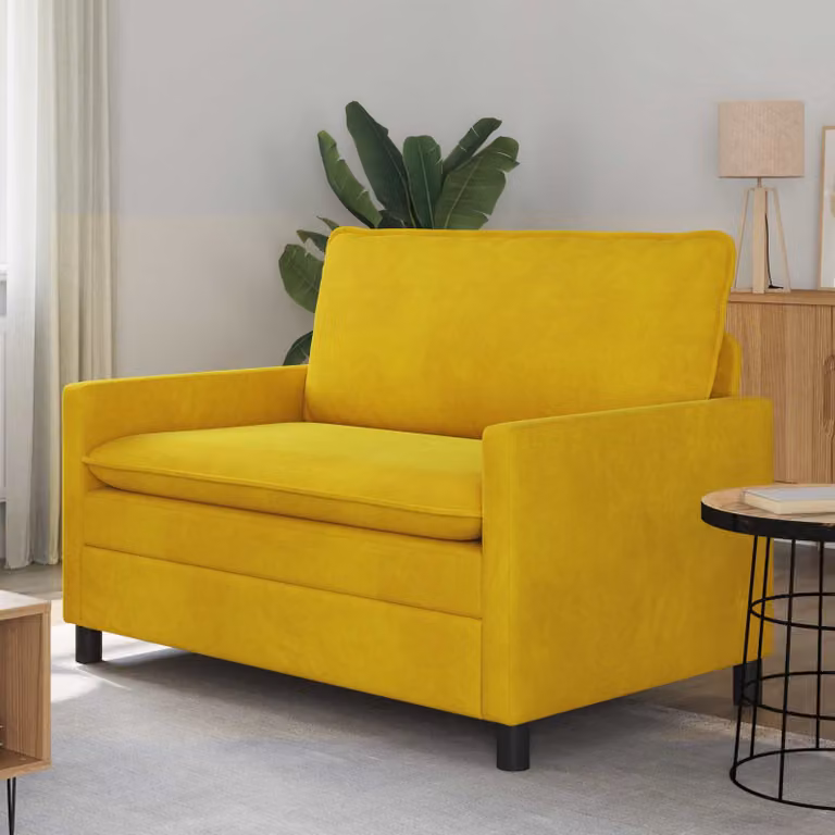 Divano moderno vidaXL in velluto giallo con struttura in metallo L: 126 cm, P: 81 cm, H: 87,5 cm