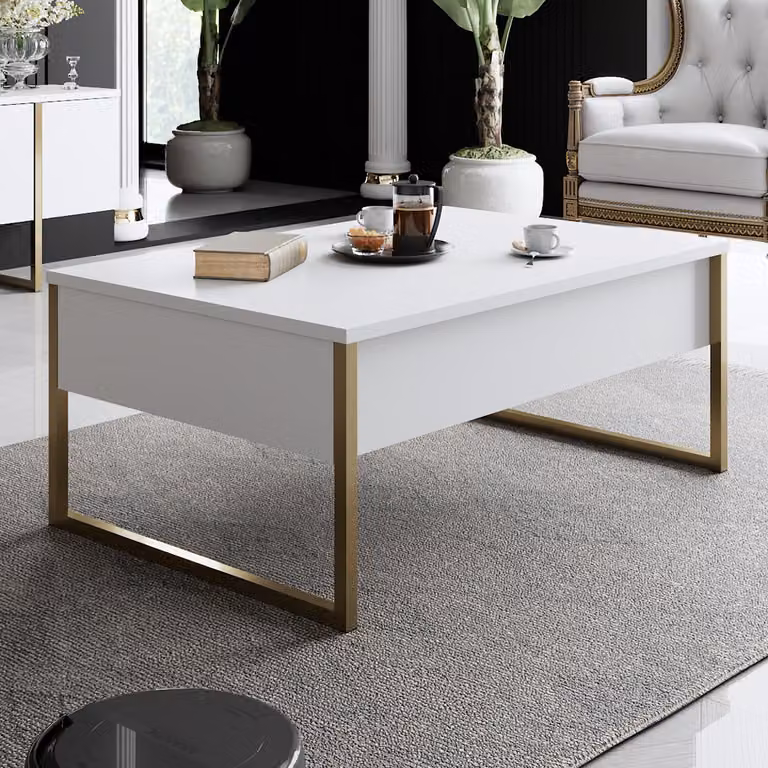 Skye Decor, Luxe - Bianco, Oro, Couchtische, Weiß, 90 x 40 x 60 cm