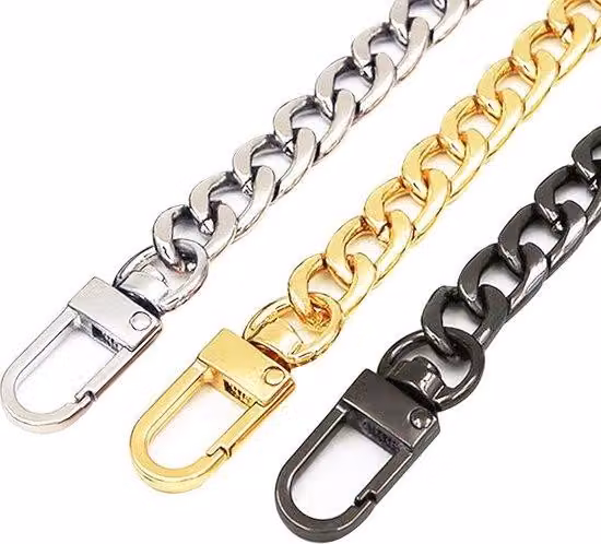 Cinturino per borsa a catena in metallo lucido 120 cm x 9,5 mm, color oro/argento/nero