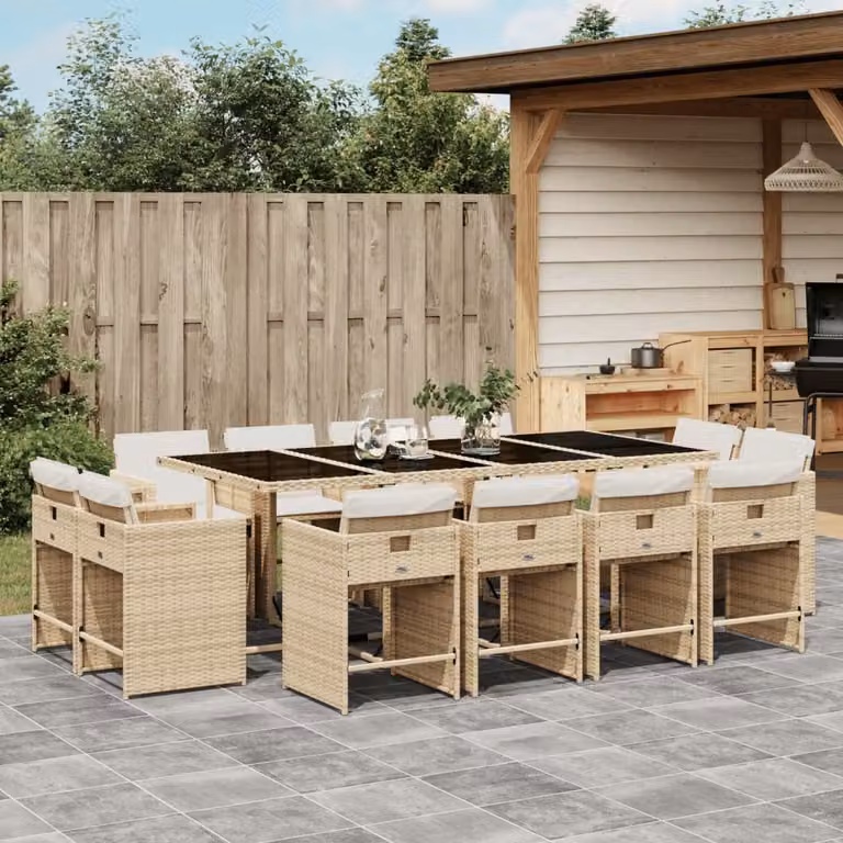 vidaXL Set da Pranzo da Giardino 13 pz in Polyrattan con Cuscini Beige e Piano in Vetro