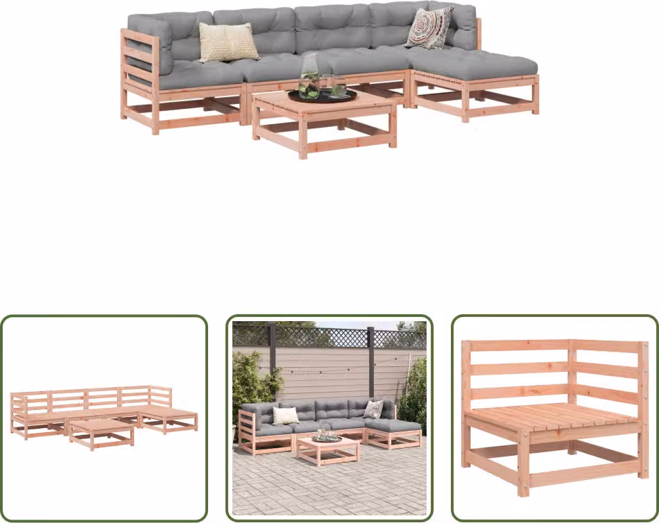 The Living Store Set di divani da giardino 6 pezzi in legno massiccio di abete Douglas