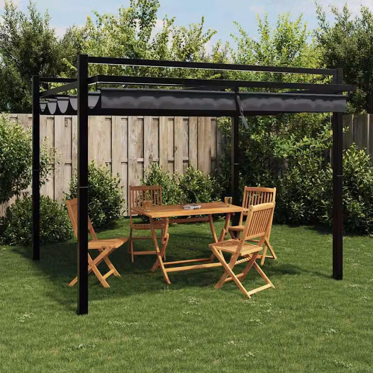 vidaXL Gazebo da giardino moderno con tetto retrattile in poliestere e struttura in alluminio, colore antracite, L: 309,5 cm, P: 297 cm, H: 233 cm