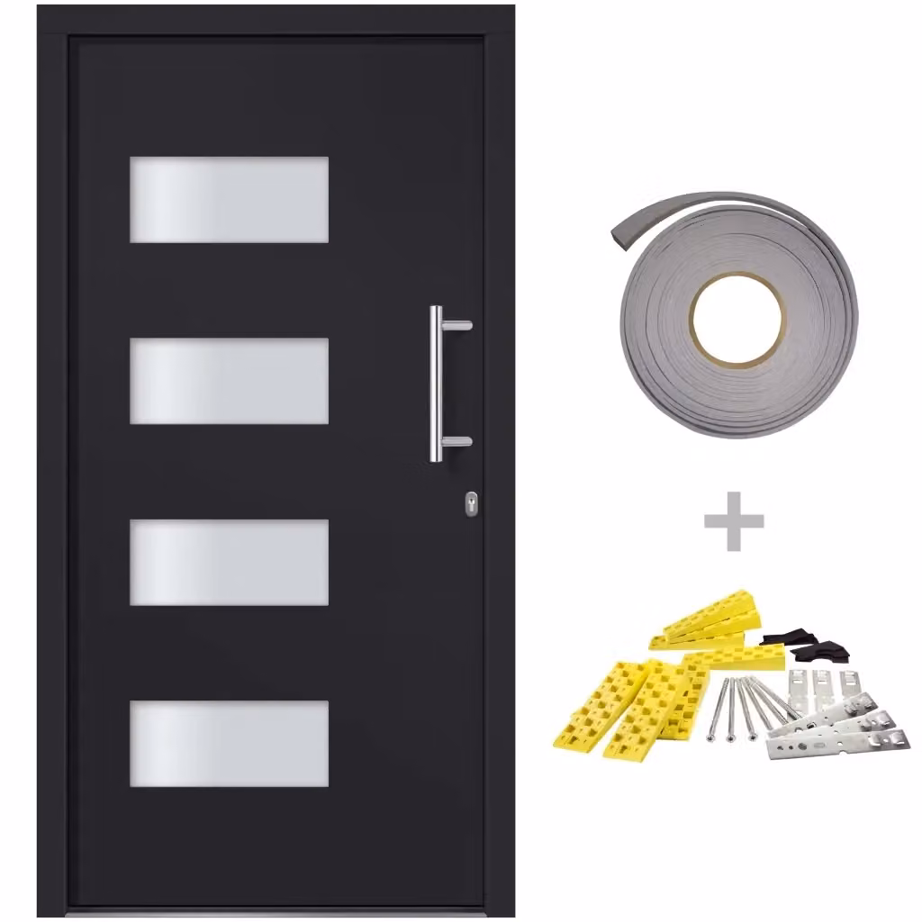 Porta d'Ingresso Moderna vidaXL in Alluminio e PVC Colore Antracite L: 110 cm, H: 210 cm – 2