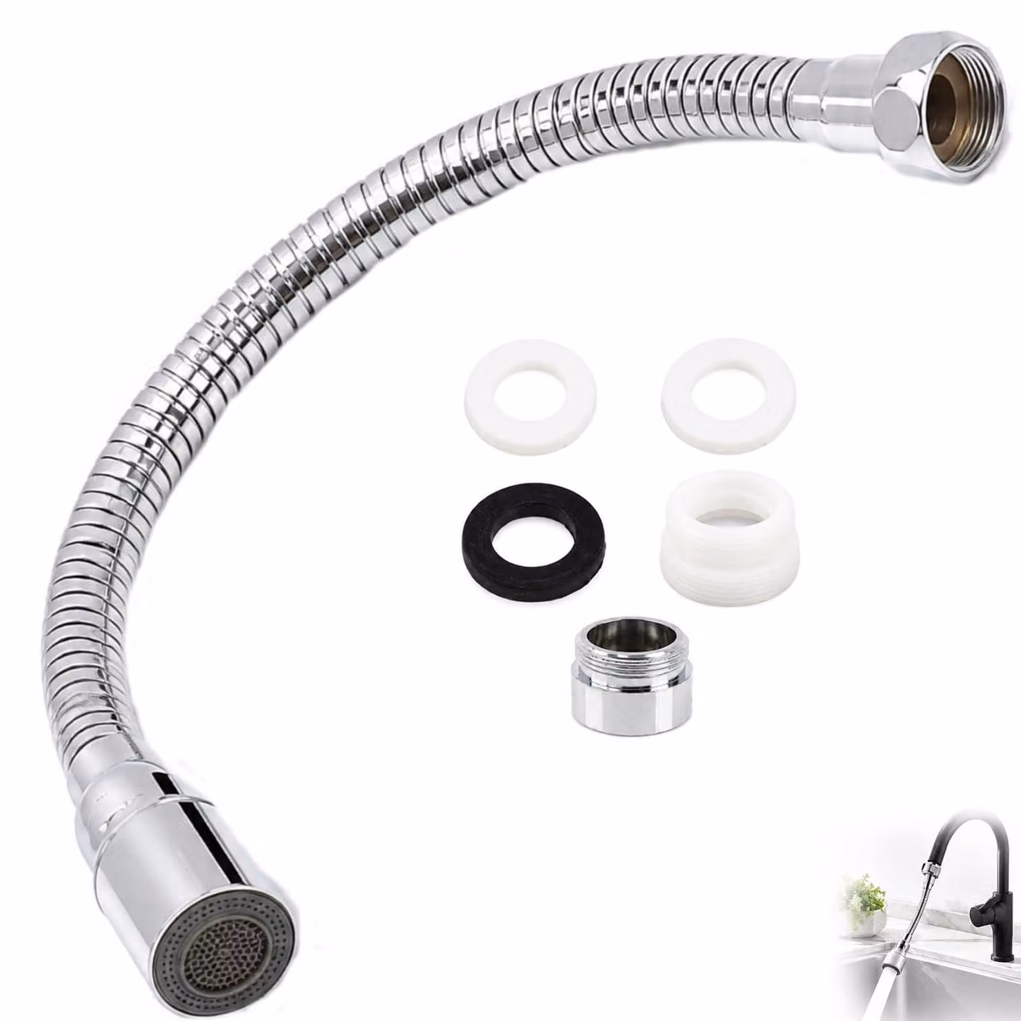 Prolunga per rubinetto da cucina, 30 cm, flessibile, rotazione a 360°, a risparmio idrico, per uso in cucina