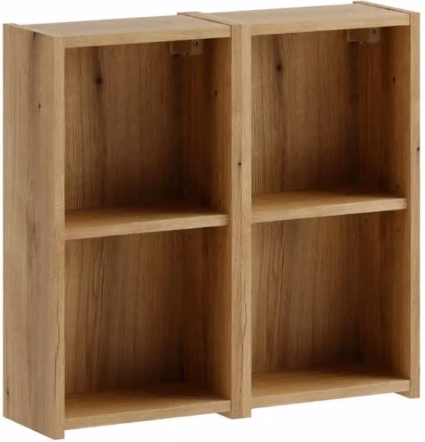 Mobile da bagno sospeso Meublorama in rovere marrone con nicchie aperte e ripiani interni, Larghezza: 60 cm