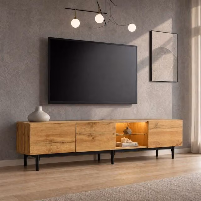 Mobile TV LED REDOM in MDF con illuminazione integrata, stile minimalista, multicolore, L: 175 cm, P: 31 cm, H: 41 cm – 1