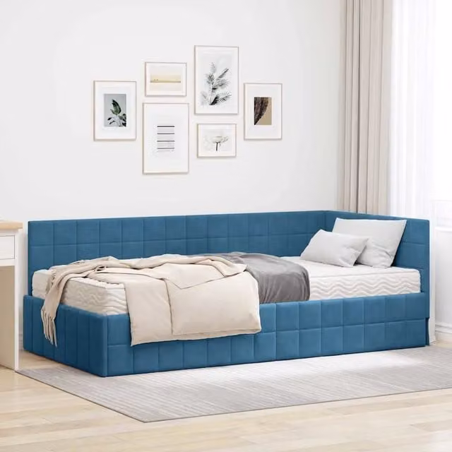 Struttura Letto Angolare con Materasso 2 pz-Giroletto con materasso Blu Velluto 416024
