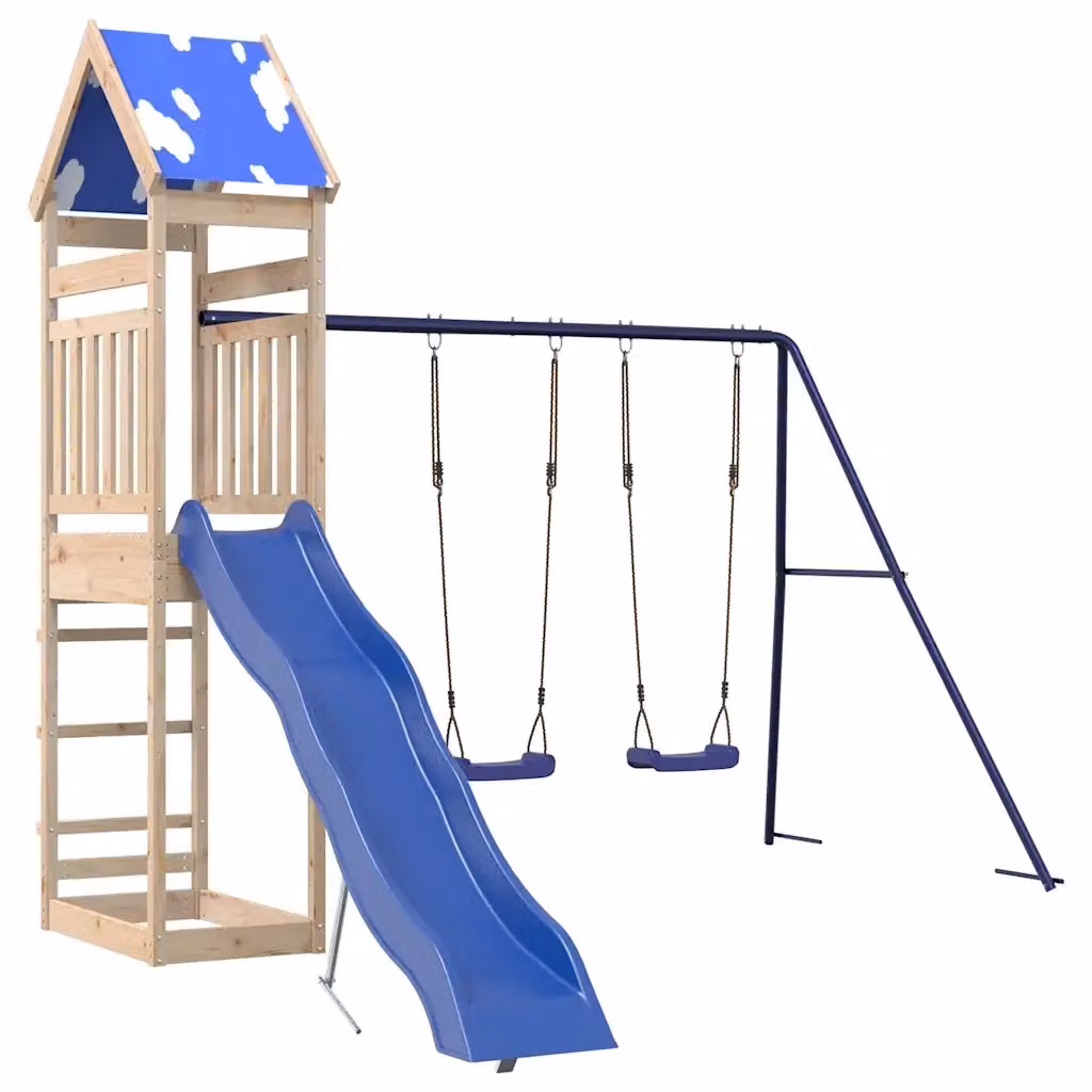 vidaXL Set da Gioco da Esterno in Legno Massello con Scivolo, Altalena e Sabbiera, Multicolore – 2