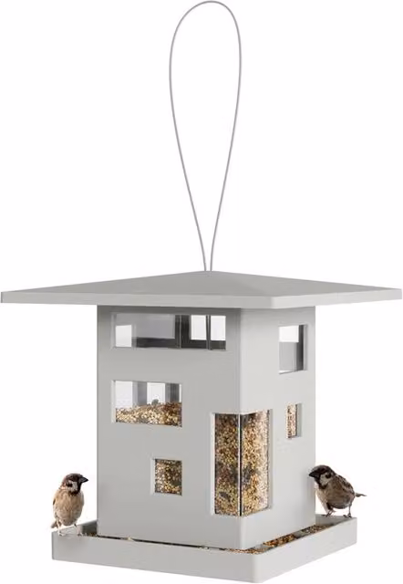 Mangiatoia per uccelli design Cafe Umbra in plastica bianca e trasparente, 2 l