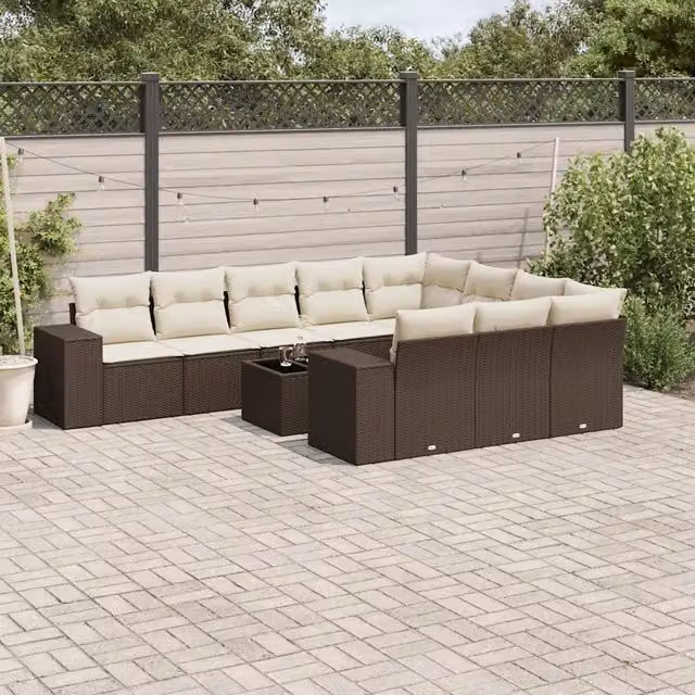 Set Divani da Giardino 11 pz con Cuscini Polyrattan Marrone 3255440