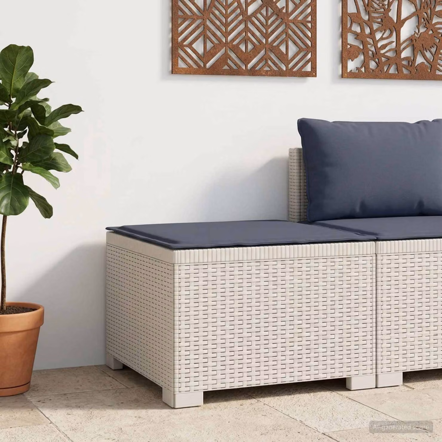 Divano da giardino singolo vidaXL con cuscino in aspetto rattan bianco e grigio