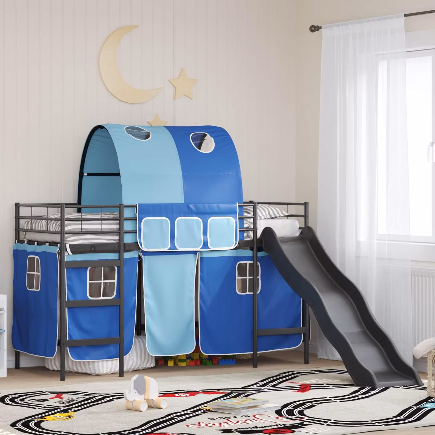 Maison Exclusive - Letto a castello per bambini con tende unisce colori nero e blu