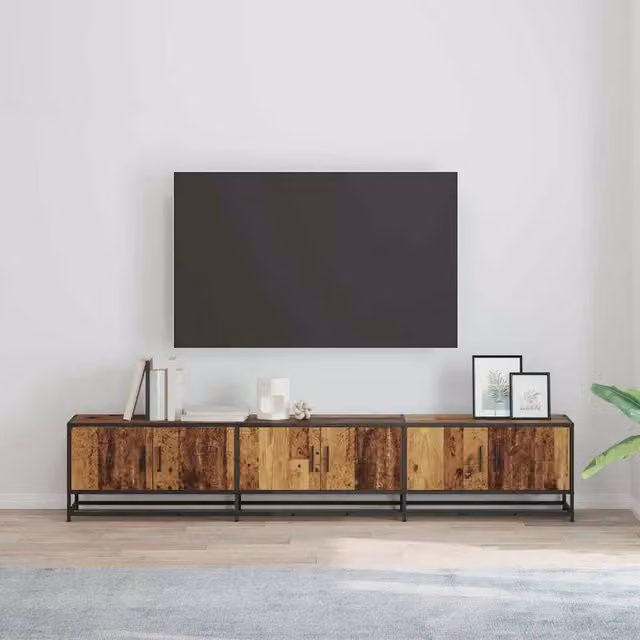 Unità TV moderna vidaXL in legno e metallo, colore marrone, L: 210 cm, P: 35 cm, H: 41 cm
