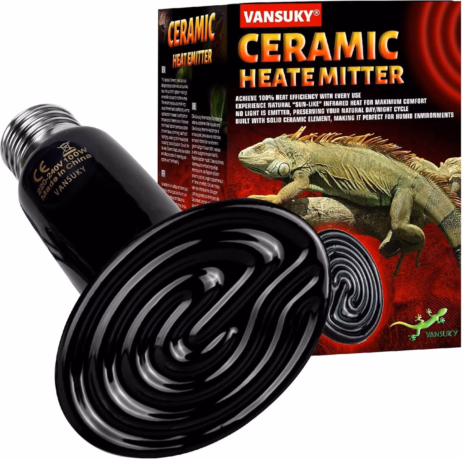 Lampada riscaldante Vetroceramica da 100 W per rettili e animali, radiatore a infrarossi
