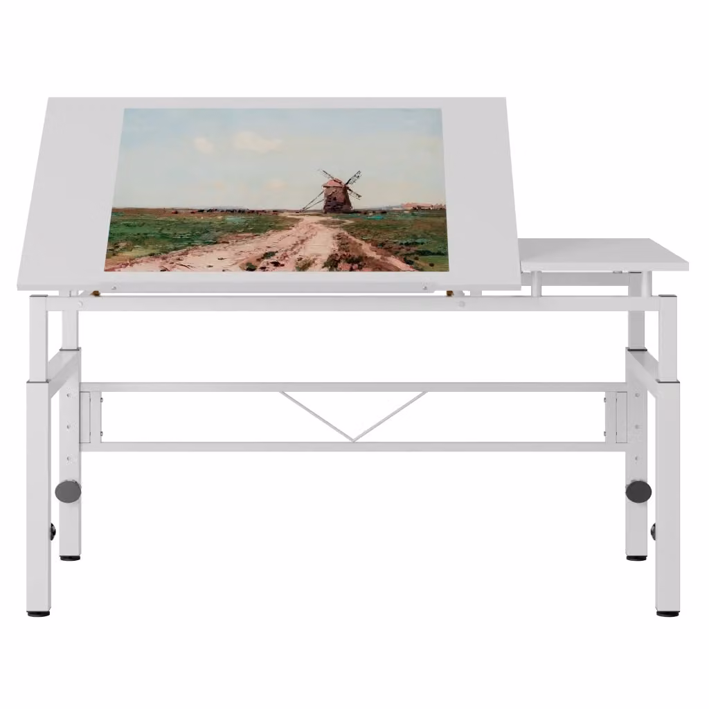 Scrivania Mivray moderna con piano inclinabile e regolabile in altezza, finitura bianca opaca in MDF e metallo, ideale per il tuo home office – 2