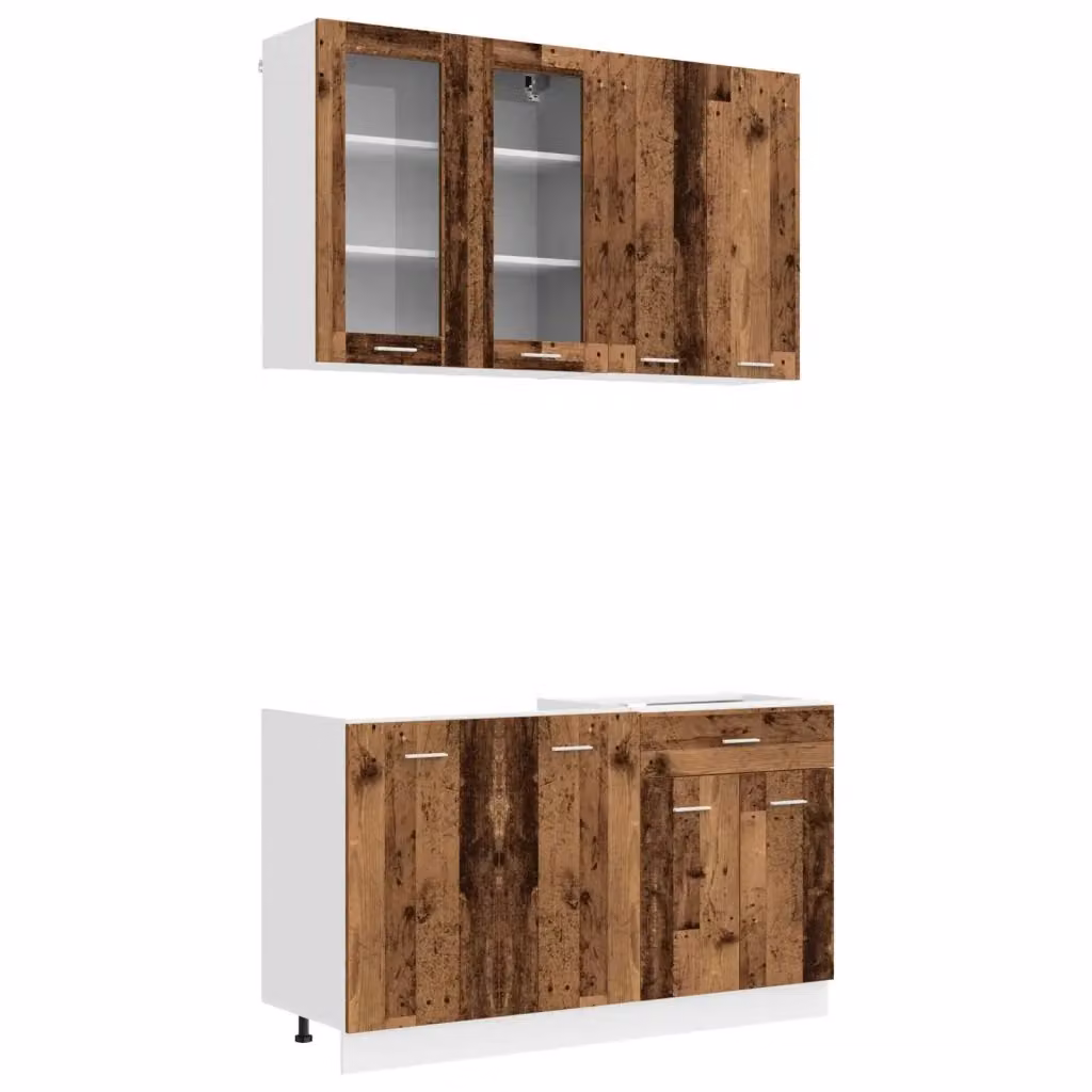 Unità cucina moderna vidaXL in legno e MDF marrone con ante in vetro, composta da 4 pezzi – 2