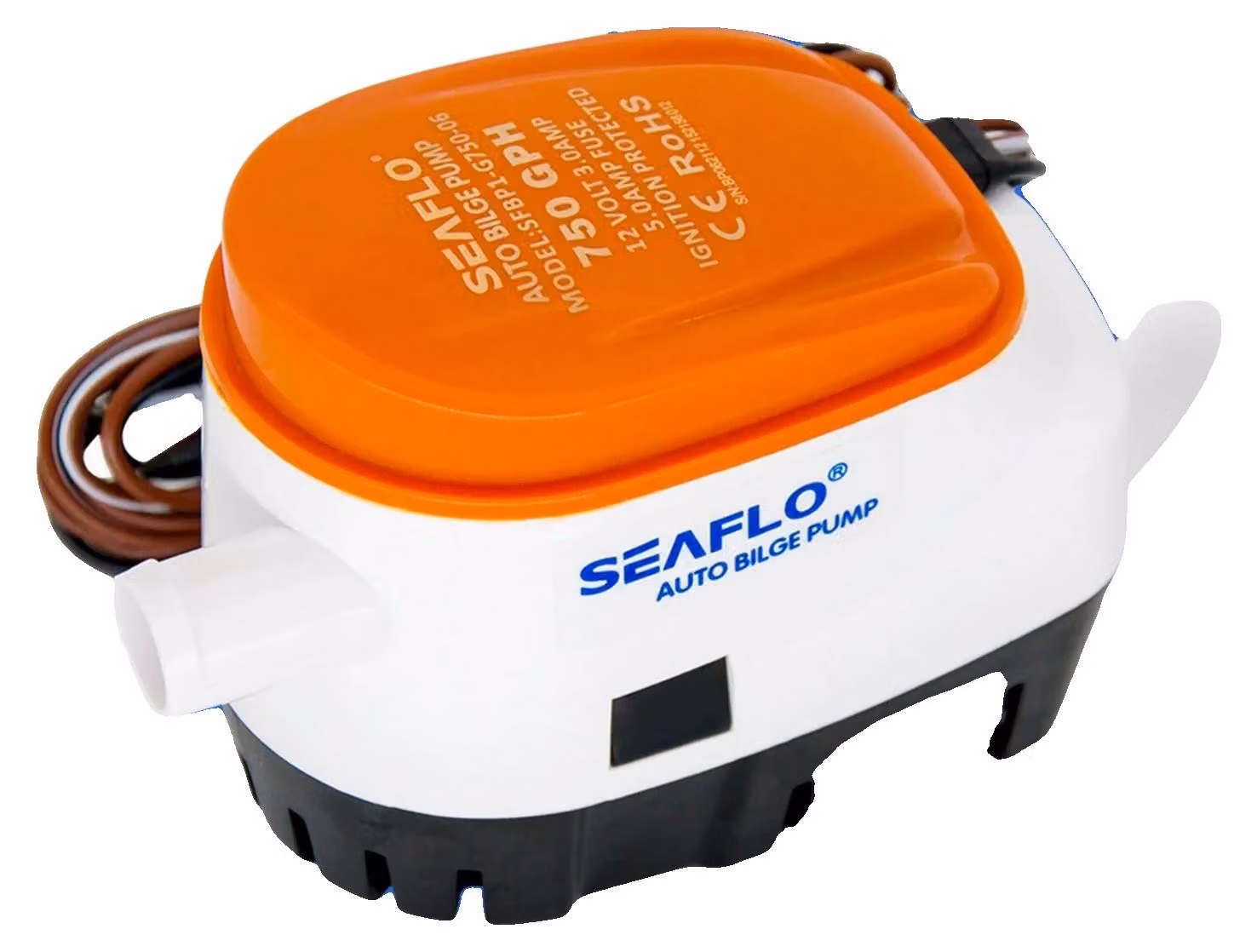 Pompa sommersibile, 12 V CC, portata 750 GPH, girante a 5 pale, interruttore a galleggiante automatico, dimensioni: 7,8 x 4,4 x 5,1 pollici
