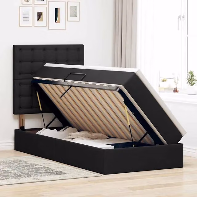 Letto con contenitore LED e materasso Nero 90 x 200 cm Tessuto 3372518