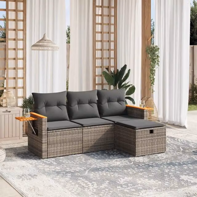 Set Divani da Giardino 4 pz con Cuscini in Polyrattan Grigio 3265491