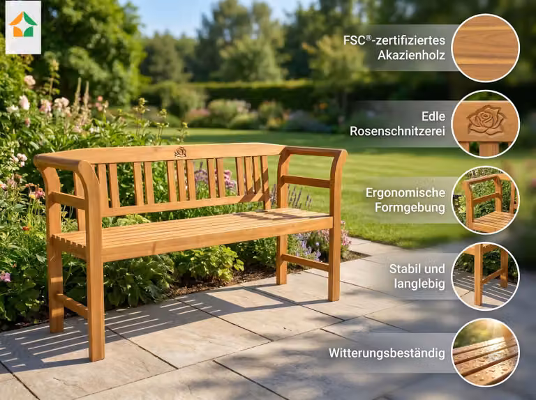 Panca da giardino per 3 persone, realizzata in legno di acacia, dimensioni approssimative: 157 x 49 x 82 cm - Colore: rosa