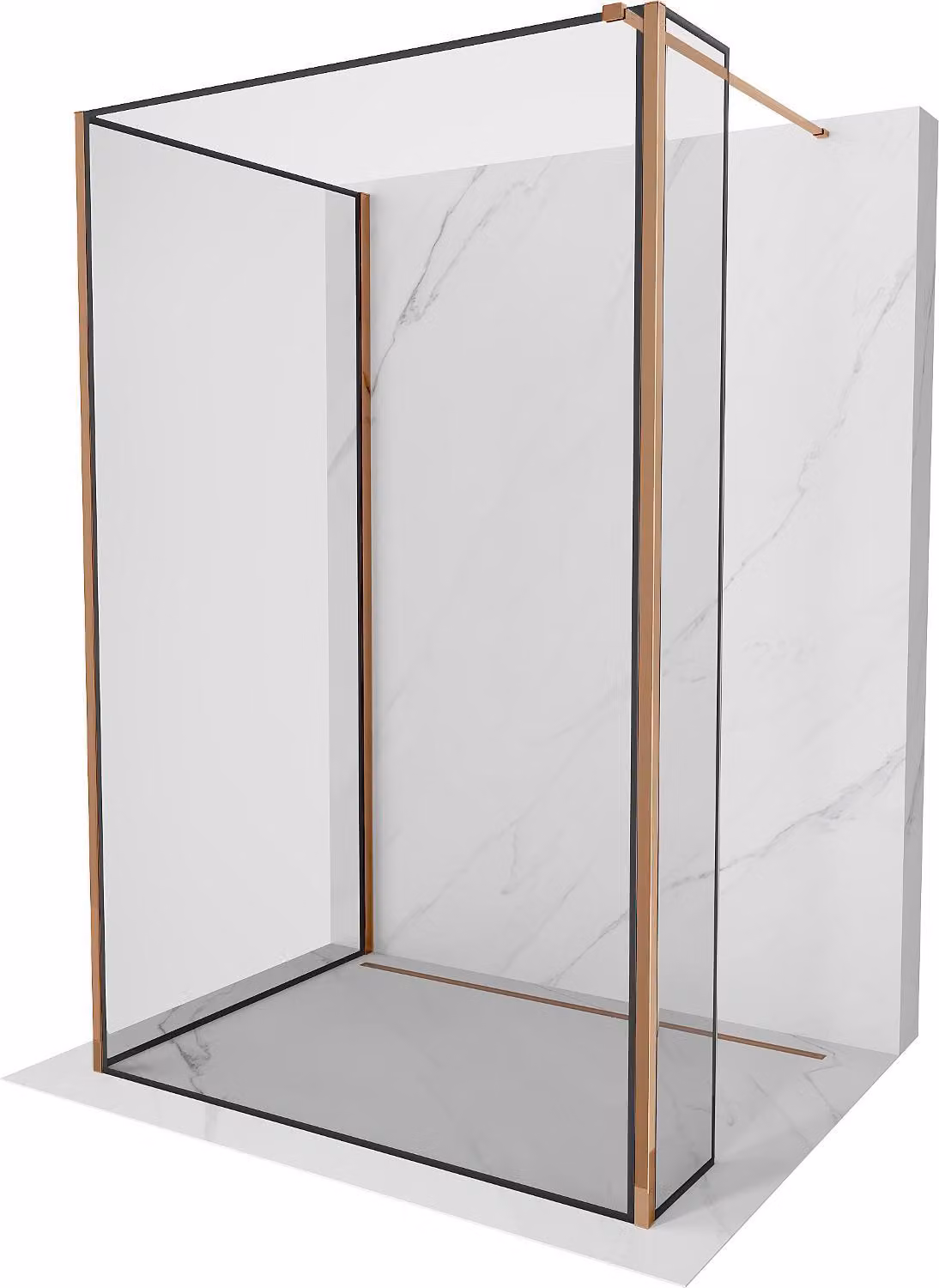 Mexen Kioto parete doccia Walk-in 100 x 80 x 40 cm, cornice nera, oro rosa - 800-100-080-221-60-70-040