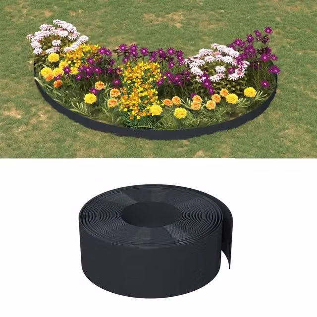 Set di 5 bordure da giardino ornamentali vidaXL in polietilene nere, L/P/H: 10 m x 20 cm – 1