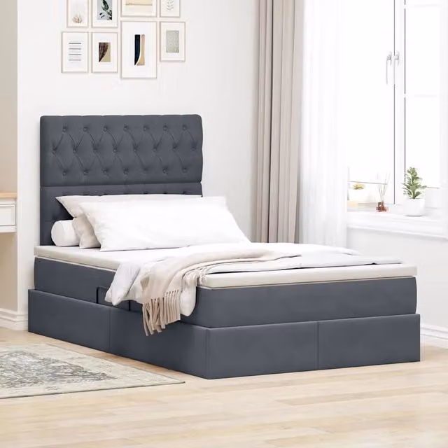 Letto con contenitore e materasso vidaXL in velluto grigio con illuminazione LED e porta USB L/P/H: 120 x 200 x 204 cm