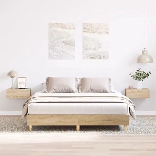 Struttura Letto Design Mania in Rovere Sonoma con Doghe in Legno, L/P/H: 150 x 200 x 25 cm