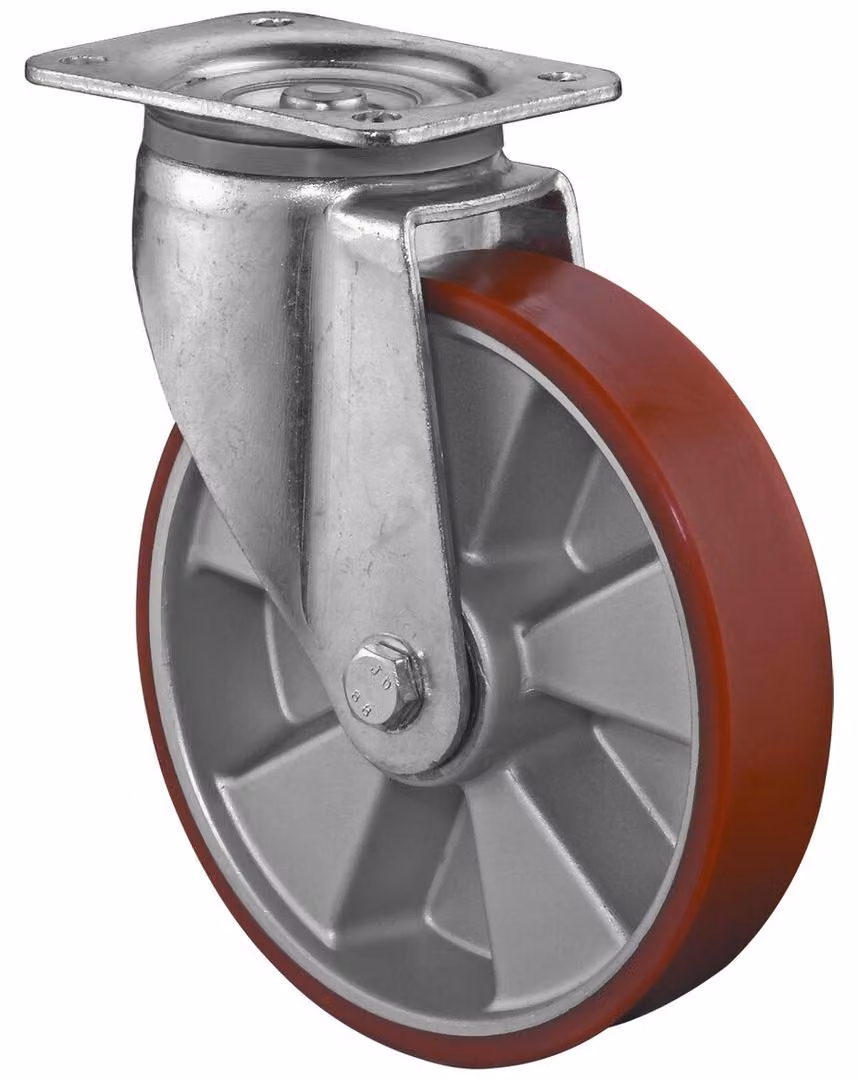 BS, ruota girevole, modello L600.B90.250, diametro 250 mm, capacità di carico 1000 kg, piastra di montaggio 135x110 mm, ruota in alluminio/poliuretano stampato (PUR) 95 - L600.B90.250