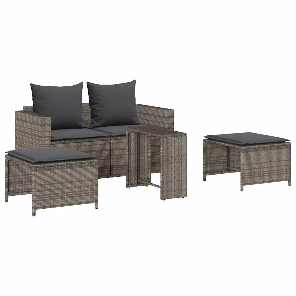 Set Divano da Giardino 5 Pezzi vidaXL in Polyrattan Grigio con Cuscini e Tavolino – 2