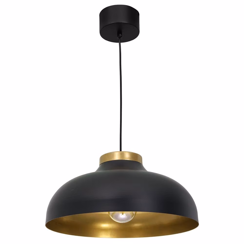 Lampada a sospensione Loft paralume nero con elementi dorati Basca 1xE27 15W Luminex