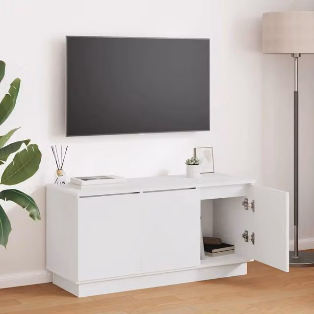 Mobile TV moderno vidaXL in legno multistrato bianco con illuminazione integrata L 100 cm, P 38 cm, H 49 cm