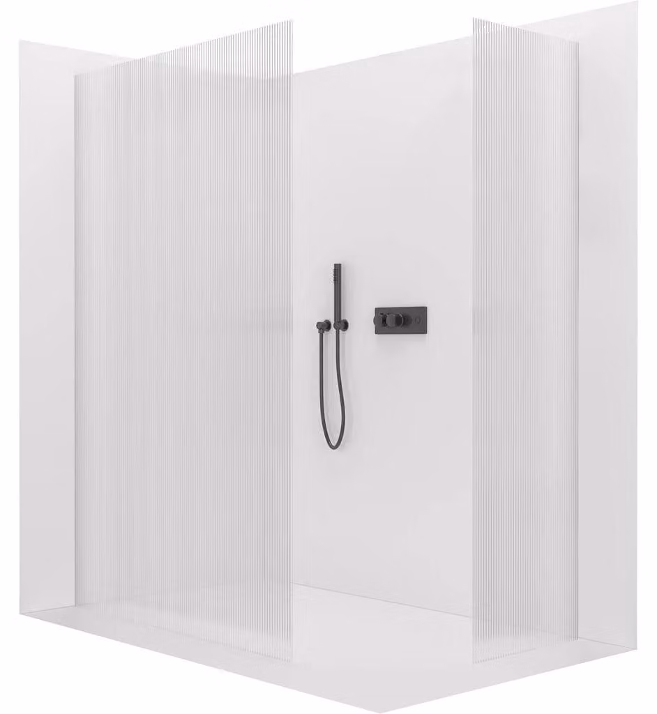 CERANO - Box doccia Walk-in Crystal T L/P - 8 mm - sistema senza montanti - vetro nero opaco rigato - 110x50x200 cm