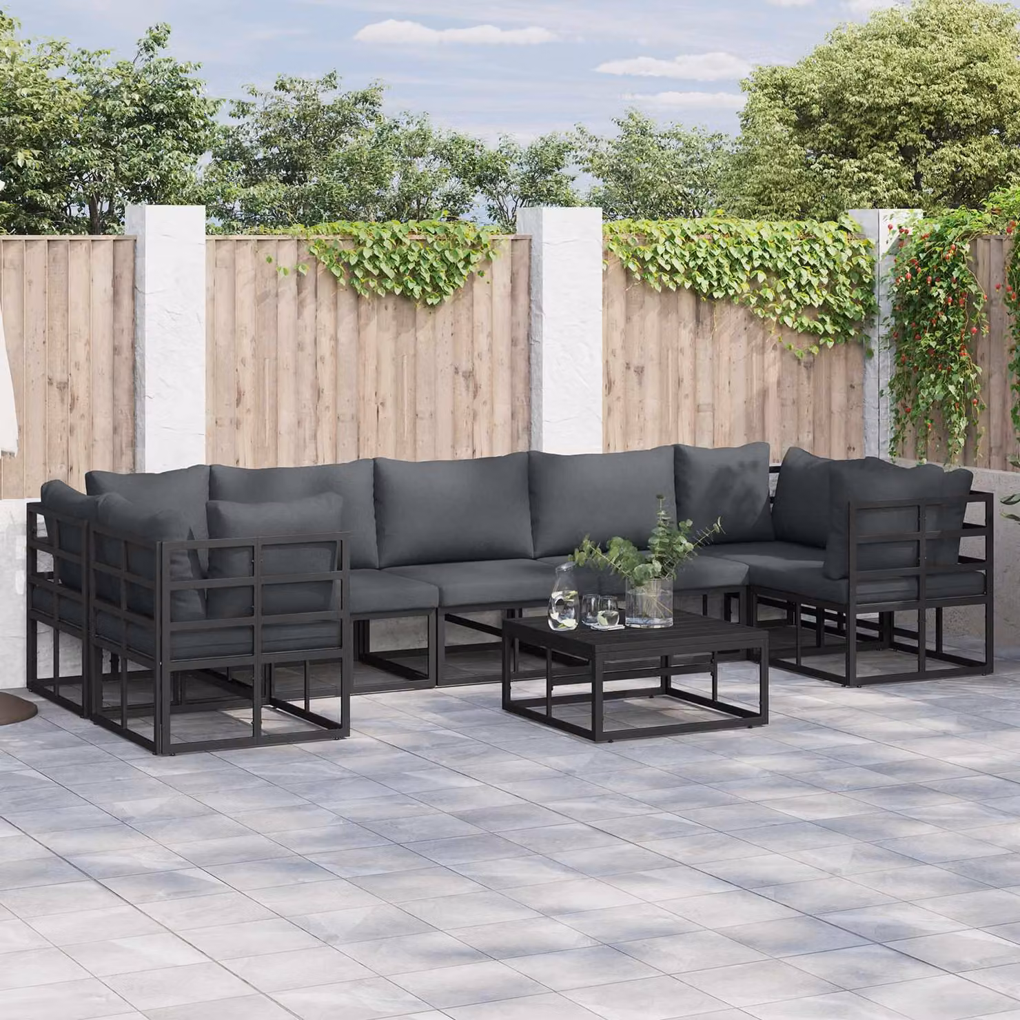 Maison Exclusive - Set da giardino composto da 8 pezzi, divano, colore nero, struttura in alluminio