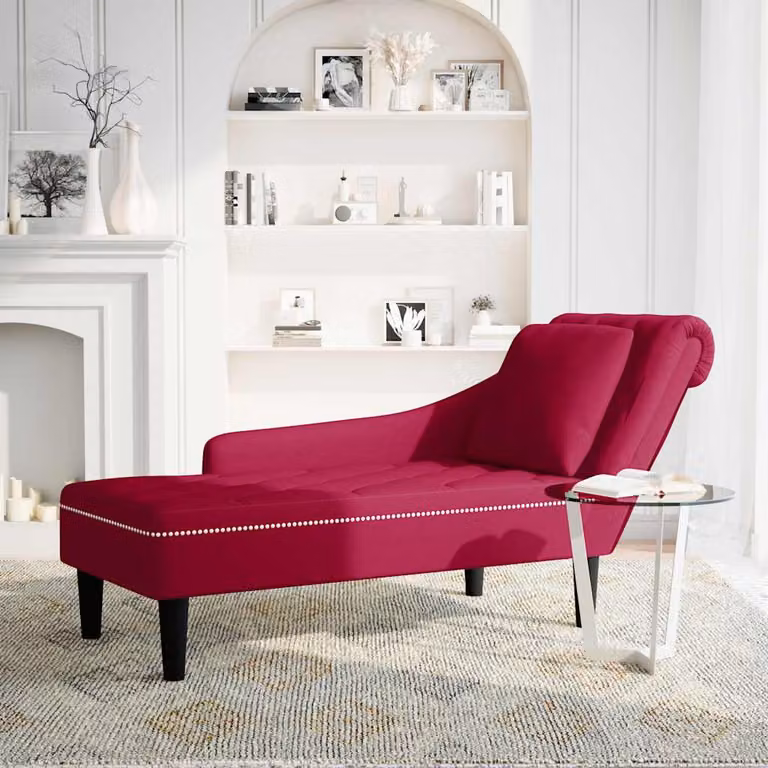 vidaXL Sdraio con Cuscino e Bracciolo Destro in Velluto Rosso Vino