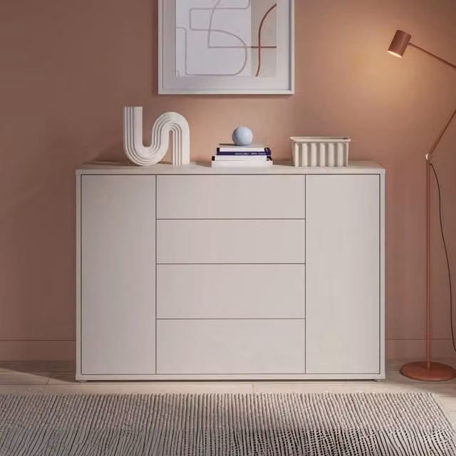Madia Medea con 4 cassetti e 2 ante cashmere 144x35x99 – Stile e funzionalità