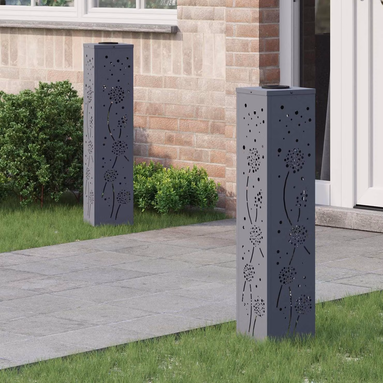 Set di 2 faretti LED solari vidaXL per sentieri e giardino, luce bianco caldo, metallo, L/P/H: 18 x 18 x 80 cm
