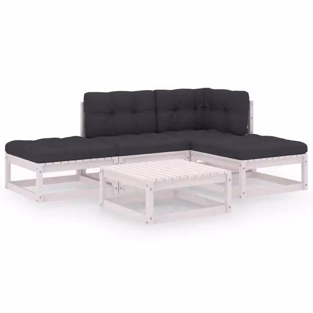 Set Divani da Giardino 5 pz | Set Salotto da Giardino con Cuscini Legno Massello Pino
