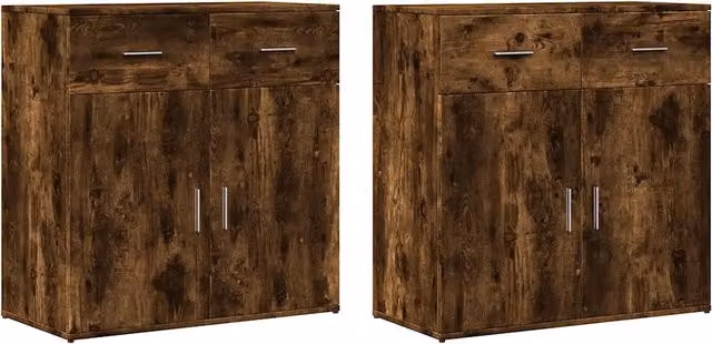 Credenze 2 pz | Madia | Buffet da pranzo | Armadio da pranzo Rovere Fumo 79x38x80 cm in Legno Multistrato