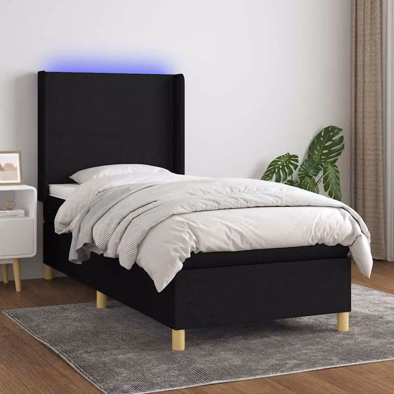 Letto Ibrido vidaXL con Materasso, Illuminazione LED e Porta USB, Tessuto Nero, 90x200 cm