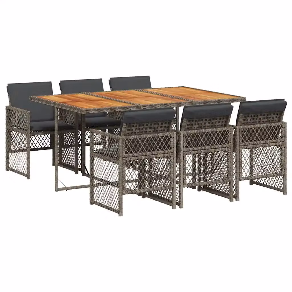 vidaXL Set da Pranzo da Giardino 7 pz in Polyrattan e Legno di Acacia Grigio – 2