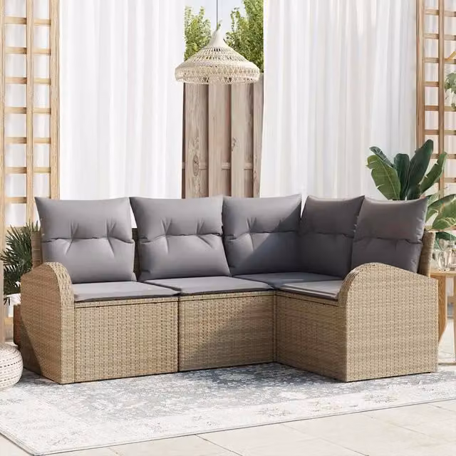Set Divano da Giardino 4 pz Beige e Grigio Chiaro polyrattan 3354689