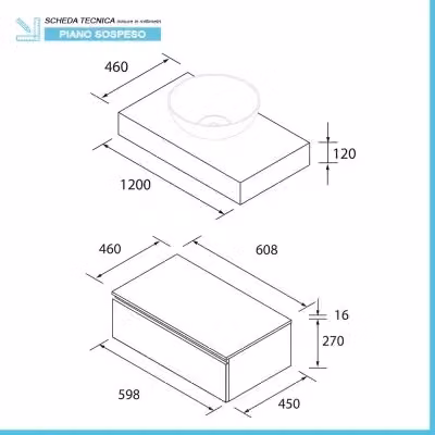 Composizione bagno Sumo con mensolone da 120 cm in rovere bali e cassettiera sospesa da 80 cm in bianco opaco – 2