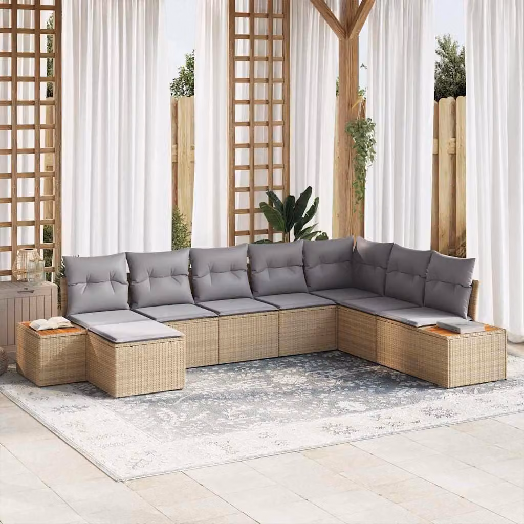 Maison Exclusive - Set Divano da Giardino con cuscino 8 pcs Beige Poly Rattan