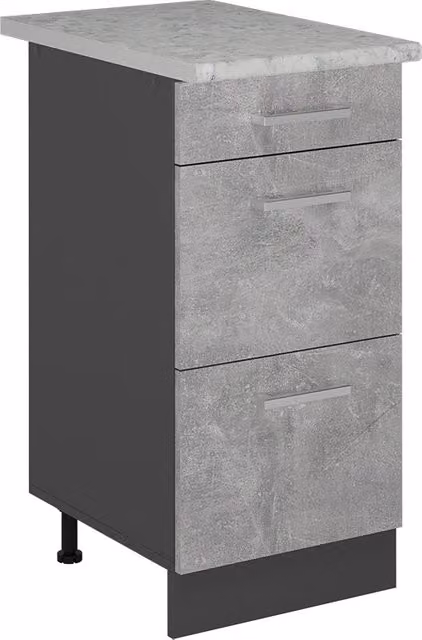 Mobiletto base per cucina R-Line Calcestruzzo/Antracite 40 cm con cassetti, marmo AP Vicco
