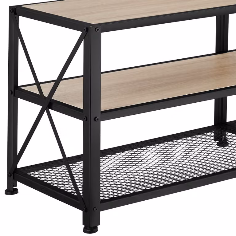 Mobile basso industriale tectake in legno rovere e metallo, beige e marrone, L: 161 cm, P: 41,5 cm, H: 50,5 cm