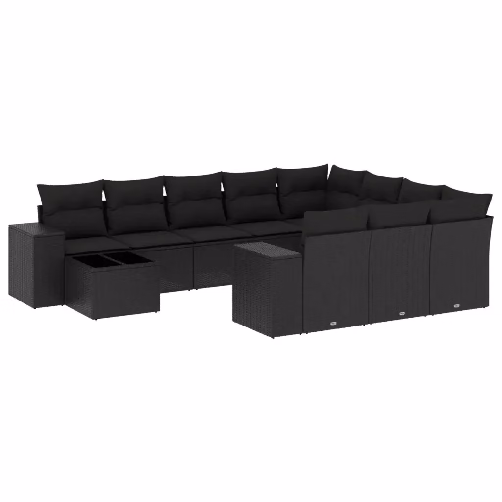 Set di Divani da Giardino L Shape vidaXL in Polyrattan Nero con 11 Pezzi e Cuscini Inclusi – 2